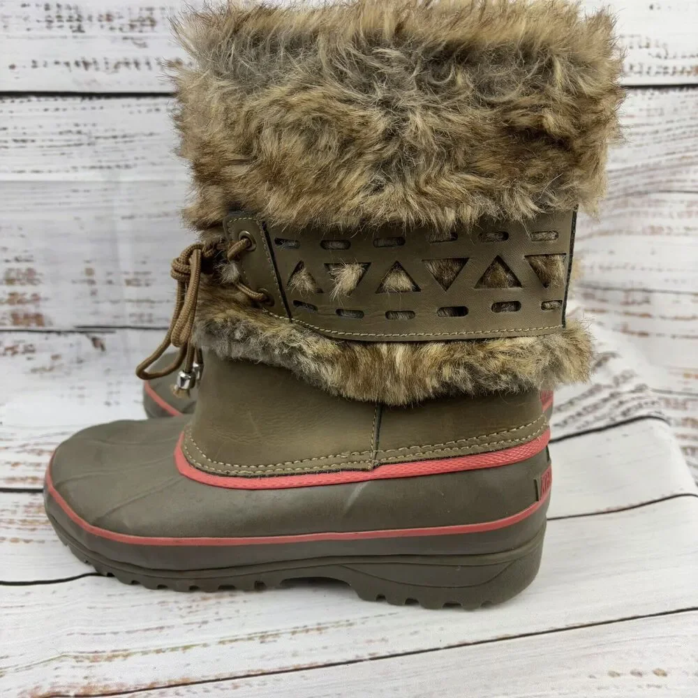 Khombu Nola Snow Winter Leather Faux Fur Brown Pink Lace Up Boots WOMENS SIZE 6M